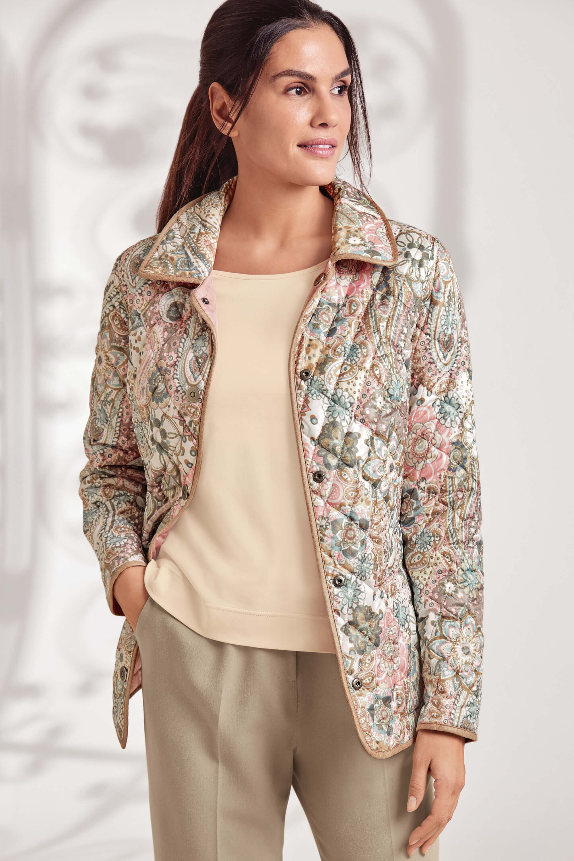 ジャケット・アウター ENDS and MEANS Quilting Jacket Buy Floral Gingham Print Quilted Reversible Printed Jacket