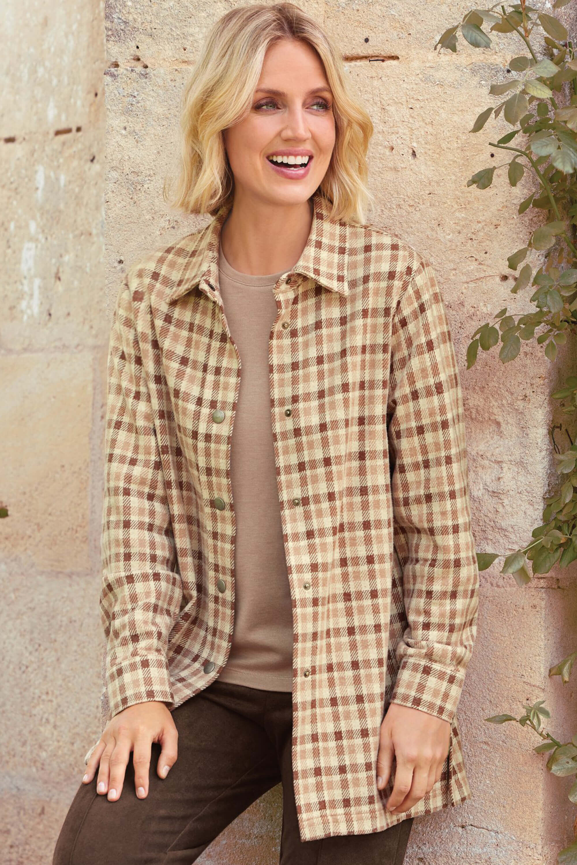 Buy Checked brushed shirt jacket 