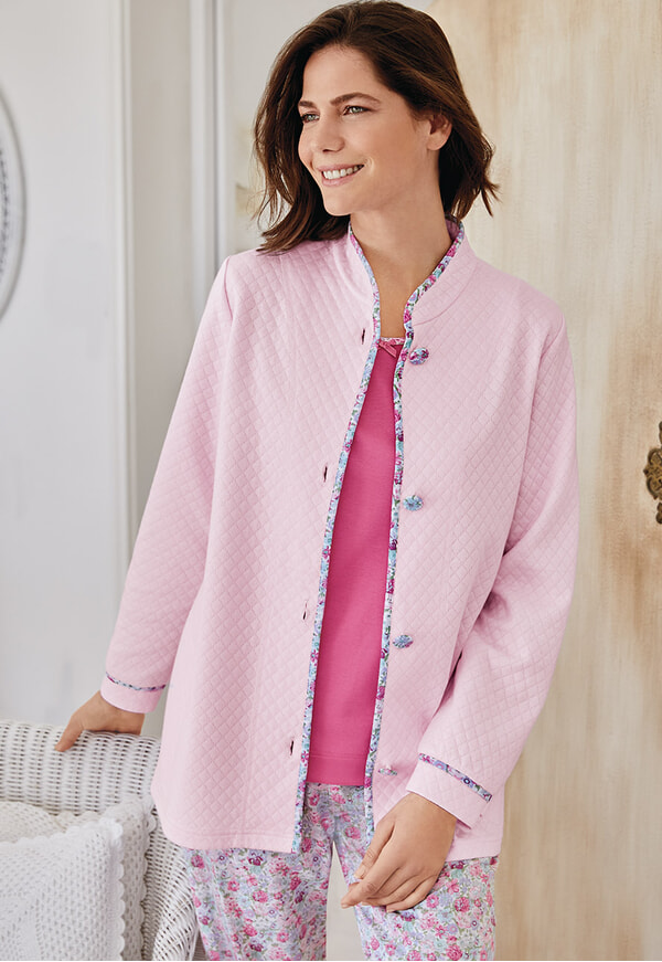 Pajamas Cotton Bed Jacket Women's Quilted Basketweave Bed Jacket White