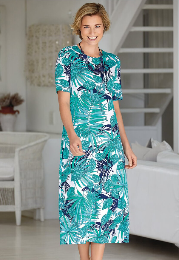 Leaf print T-shirt dress | Fresh green multi | Jerseywear Leaf print T-shirt dress | Fresh green multi | Jerseywear